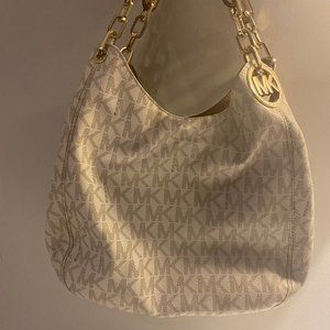 Michael Kors White Lillie Logo Shoulder Bag